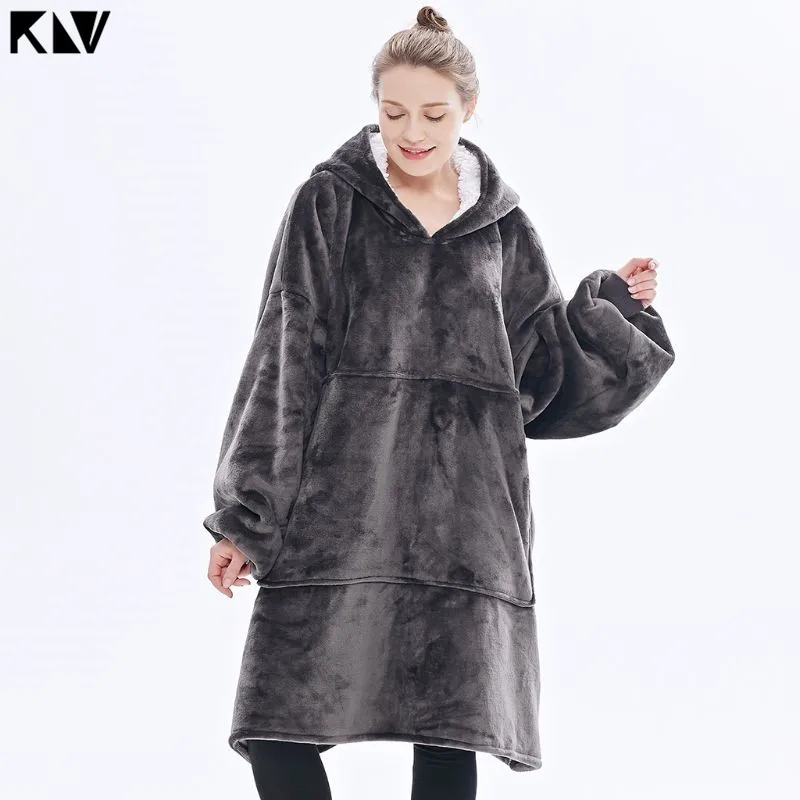 KLV, уличная Женская толстовка с капюшоном, толстовки, домашняя одежда, одеяло, теплые пальто, толстое флисовое ТВ одеяло, сверхмощный пуловер с капюшоном