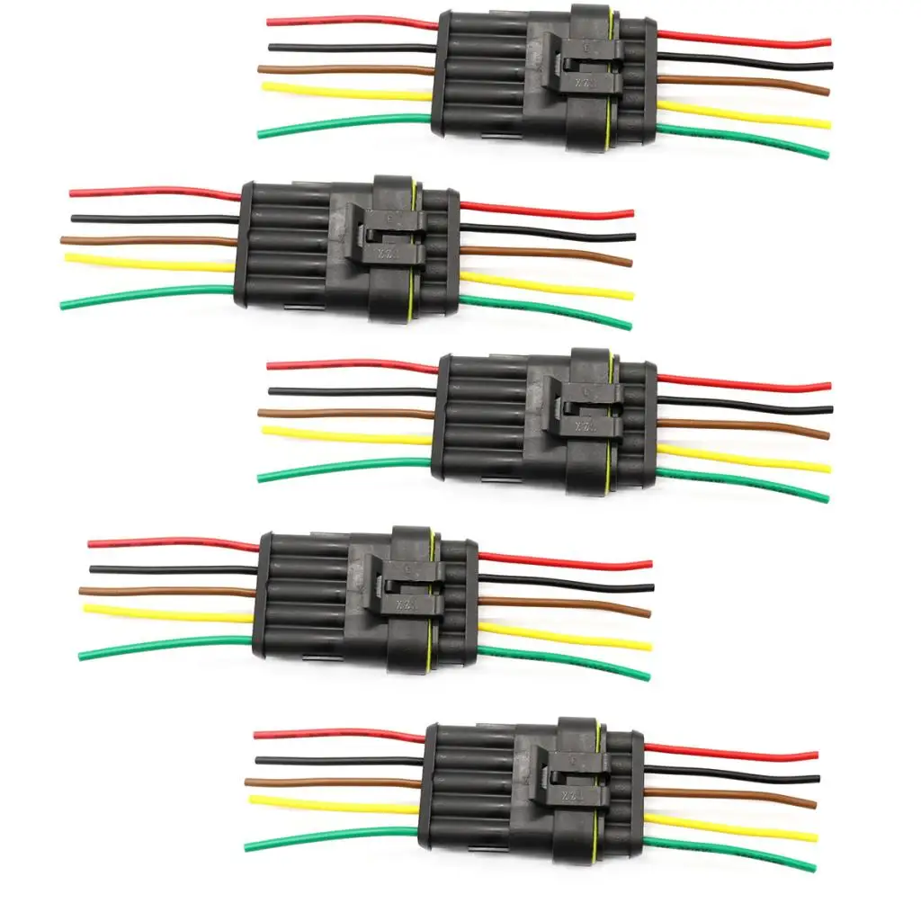 Support 5 Pin Way Car Auto Waterproof Electrical Connector Plug Socket Kit with Wire AWG Gauge Marine Pack of 5