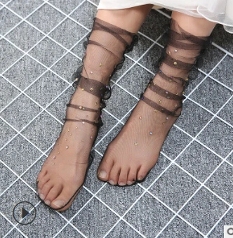 Модные женские Стразы носки с дизайном «звёзды» прозрачные сетчатые носки