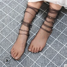 Модные женские Стразы носки с дизайном «звёзды» прозрачные сетчатые носки