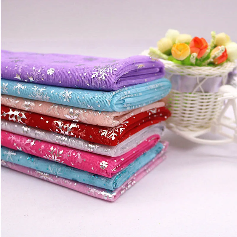 150*100cm Snowflake Tulle Rainbow Silver Snow Star DIY Handmade Fabric for Baby Dress Wedding Birthday Bouquet Supplies