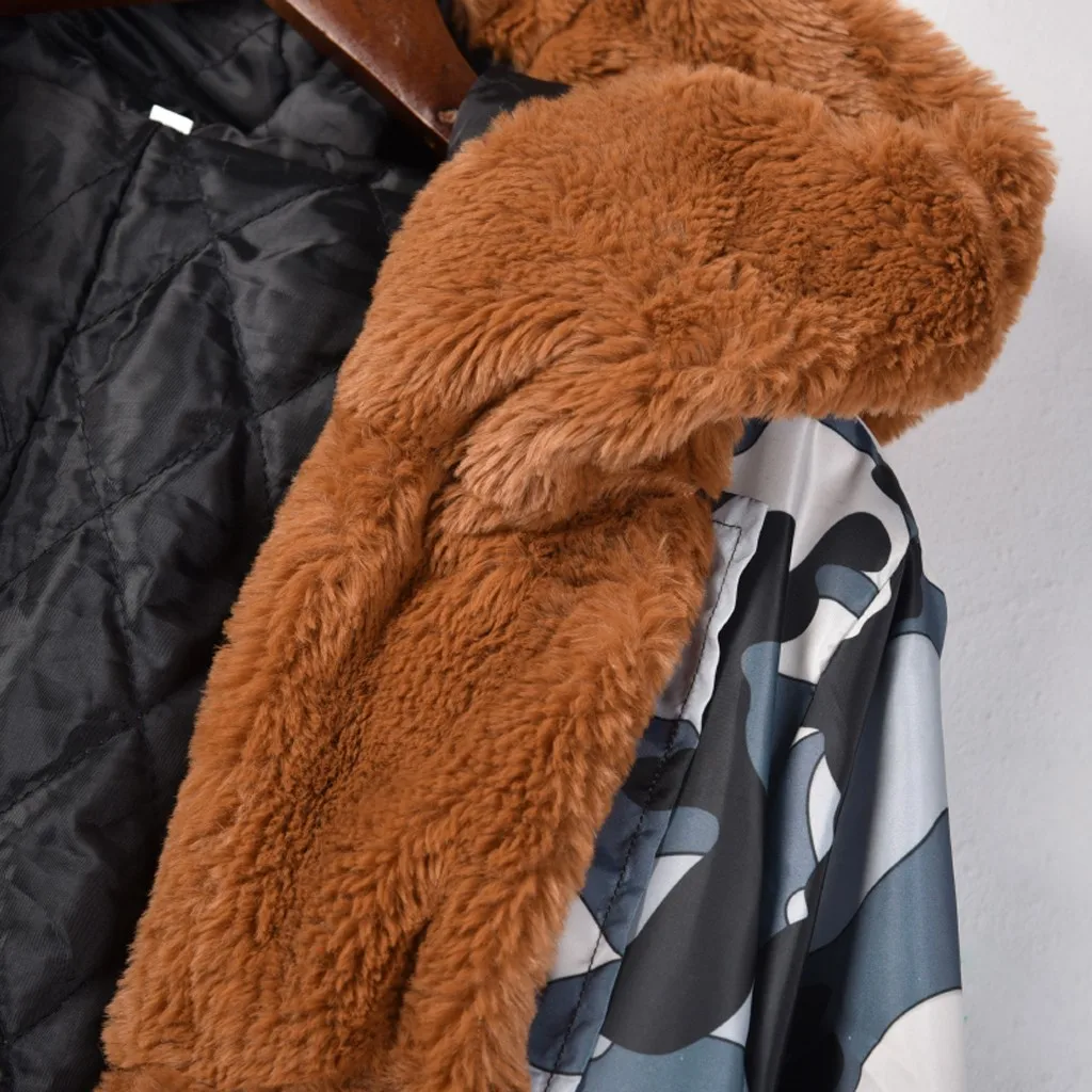 Womail зимняя куртка, Женское пальто, меховая парка с капюшоном, длинное пальто с подкладкой,, зимняя теплая куртка, Женская камуфляжная куртка 910