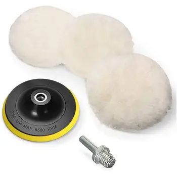 

5 PCs 6 Inch Polishing Buffer Wool Wheel Polishing Pad Woolen Polishing Waxing Pads Kits with M14 Drill Adapter