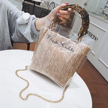 

Summer 2020 Small Handbag Transparent Women Hand Bags Chain Straw bag Lady Travel Beach Shoulder Cross Body Bag Travel Chain