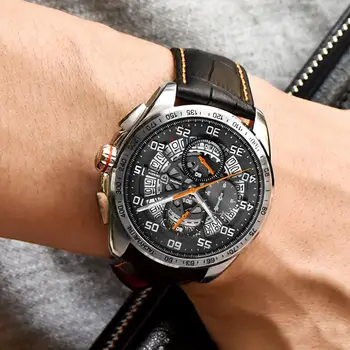 

48.5mm PAGANI DESING Clock Multi Chronograph Sport date leather quartz Luxury black dial Mens Watches Relogio Masculino