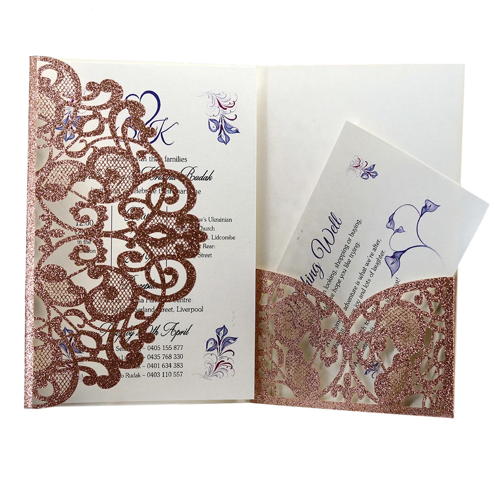  10pcs Laser Cut Lace Border Wedding Invitations Hollow-out Lace Holiday Card Business Invitation - 4.00015E+12