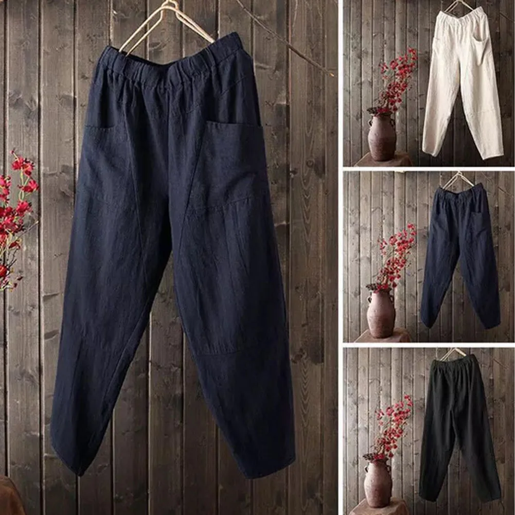 Новинка, популярные мужские Штаны для боевых искусств, винтажные мужские льняные свободные штаны, повседневные штаны на шнурке с карманом, однотонные прямые