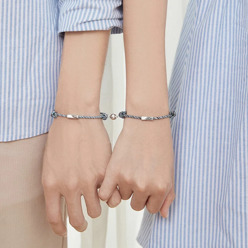 2 шт. Парные браслеты символ любви дружбы сплетеный расстояние магнитные