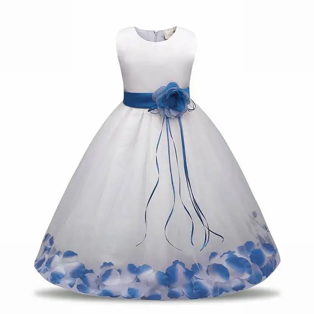 Blue 1 Girl Dress Girls Tulle Dresses Birthday Party Wedding Ceremonious with Flowers/Ribbons for Kid Girl Clothes Gown for Kids - Цвет: Blue 1
