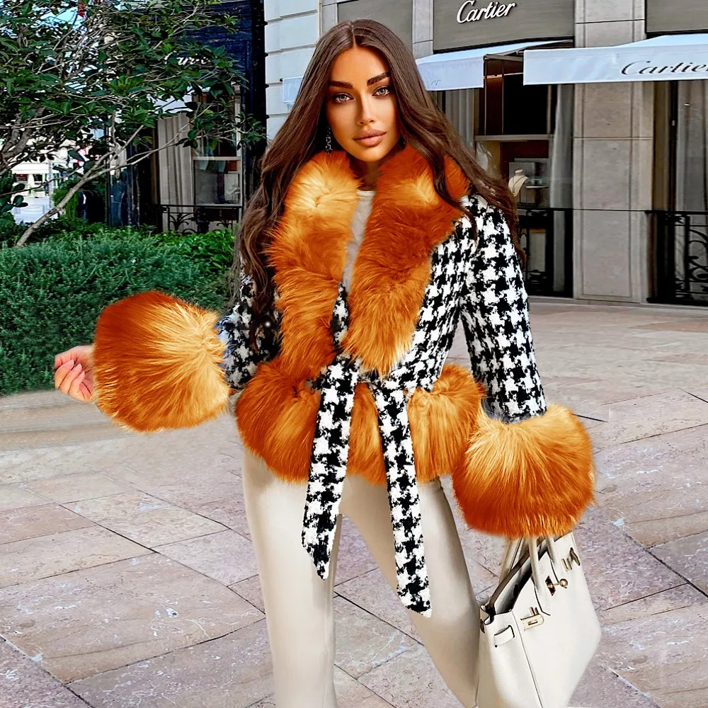Sexy Woolen Long-Sleeved Jacket 2021 Winter Cotton Thickened Fur Collar Loose Slim Coat Sweater Fashion Casual Women