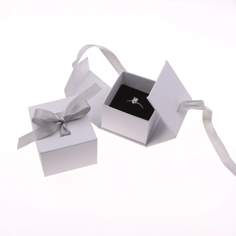 1 шт. коробки для ювелирных изделий бумажные серые белые ленты бант для подарка Подарок Кольцо Серьги Упаковка Дисплей модные аксессуары
