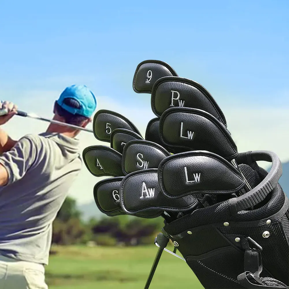 

12PCS/Set Exquisite PU Golf Club Iron Head Covers Protector Golf Head cover Sets Iron Club Head Cover Accessories