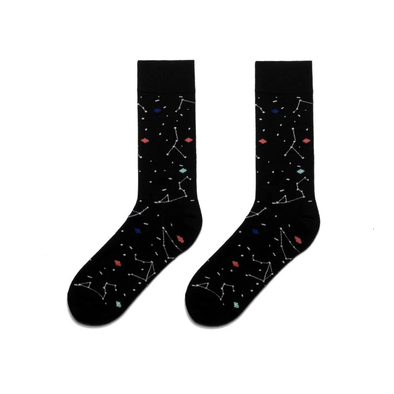 Black constellation PEONFLY/Классические носки с рисунками животных из мультфильмов для мужчин; забавные носки с рисунками Омаров и акул; Harajuku calcetines - Цвет: Black constellation