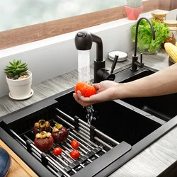 Black Gadget Kitchen Sink Basket Stainless Steel Grohe Items Organizer Sinks Hidden Basin Fregaderos De Cocina Bathroom Sinks YQ