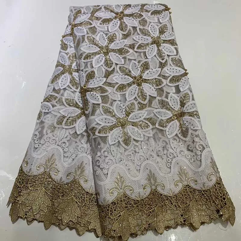 

2019 Latest White French Mesh Lace Fabric High Quality African Lace Fabric With Stones Nigerian Tulle Lace Fabric For Wedding