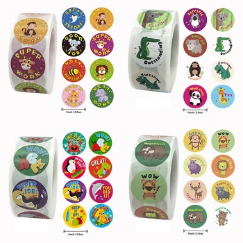 

500Pcs/roll Christmas Cartoon Kids Thank You Sticker Seal Labels Round scrapbooking for School Teacher Cute Stationery Supplies