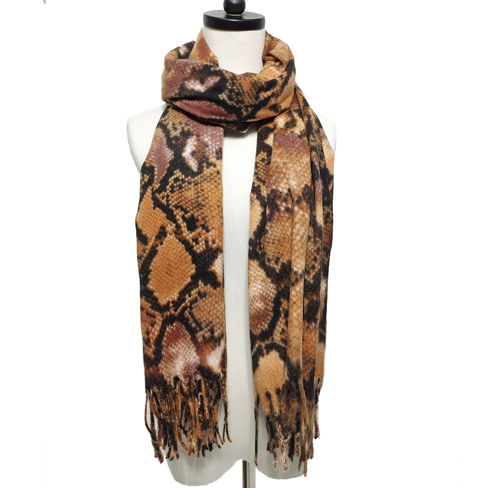 Роскошный брендовый кашемировый женский шарф со змеиным принтом, зимний теплый мягкий женский шарф, модная пашминовая шаль, шарфы для девушек на шею, розовые шарфы