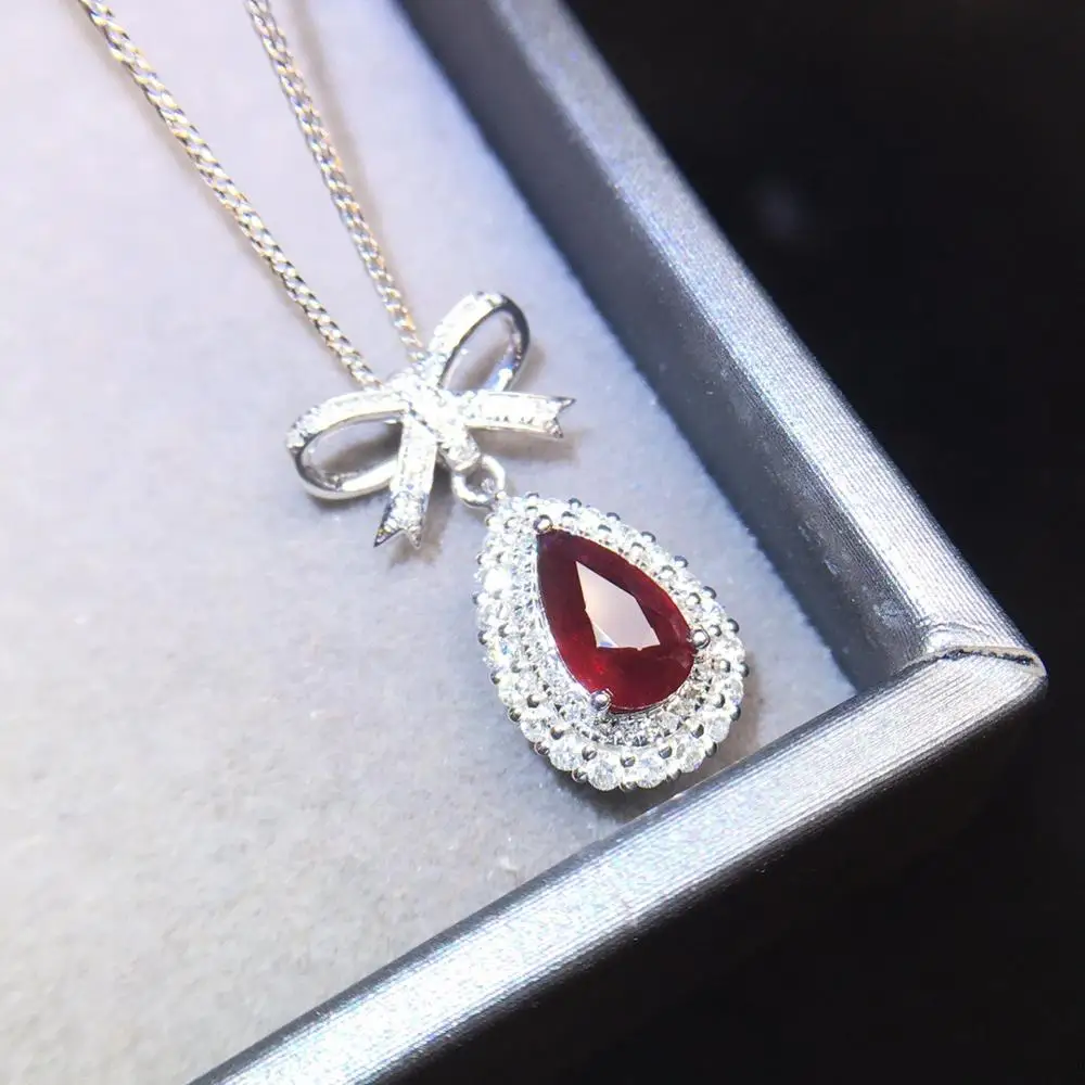 Ruby Pendant Fine Jewelry Real 18K Gold AU750 Natural Unheat Red Ruby Gems 1.0ct Diamond Pendant Gemstone Necklaces for Women