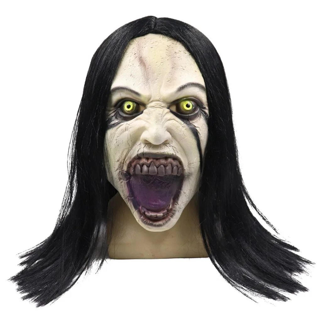 

Wig Female Ghost Style Mask Melting Face Adult Latex Costume Halloween Scary for Men Cosplay Halloween Party Prop