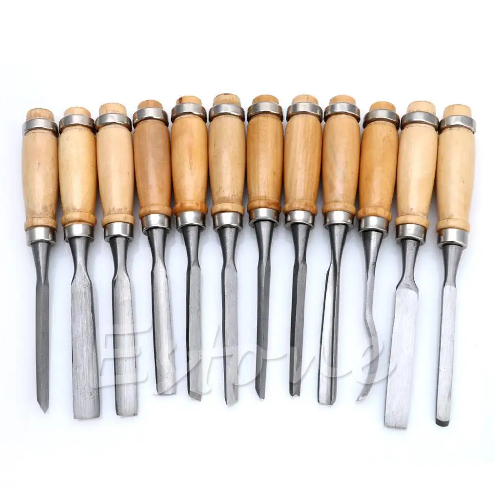 Kit De 12 Outils De Sculpture Sur Bois - Ciseaux, Gouges, Burins En Acier Trempé - Avec étui De Transport Enroulable - 11