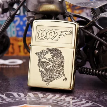 

100% Original Brand New ZP Lighter brass carving 007 oil Lighter with logo box gift for men
