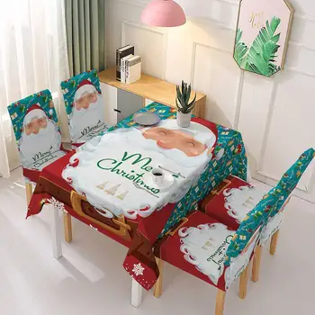 

Waterproof Christmas Tablecloth And Chair Cover Elastic Santa Claus Rectangular Dinning Table Cover Cloth for Party Events Decor