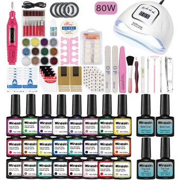 

Nail Set UV LED Lamp 80W 54W Dryer With 24/16/8pcs Nail Gel Polish Kit Soak Off Manicure Nail Tools Set