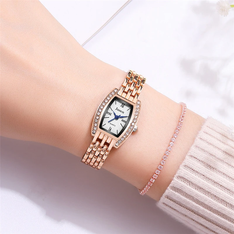 Reloj Mujer, женские часы-браслет с квадратным циферблатом, брендовые кварцевые наручные часы, Роскошная роза, дизайн, стразы, ЖЕНСКИЕ НАРЯДНЫЕ часы