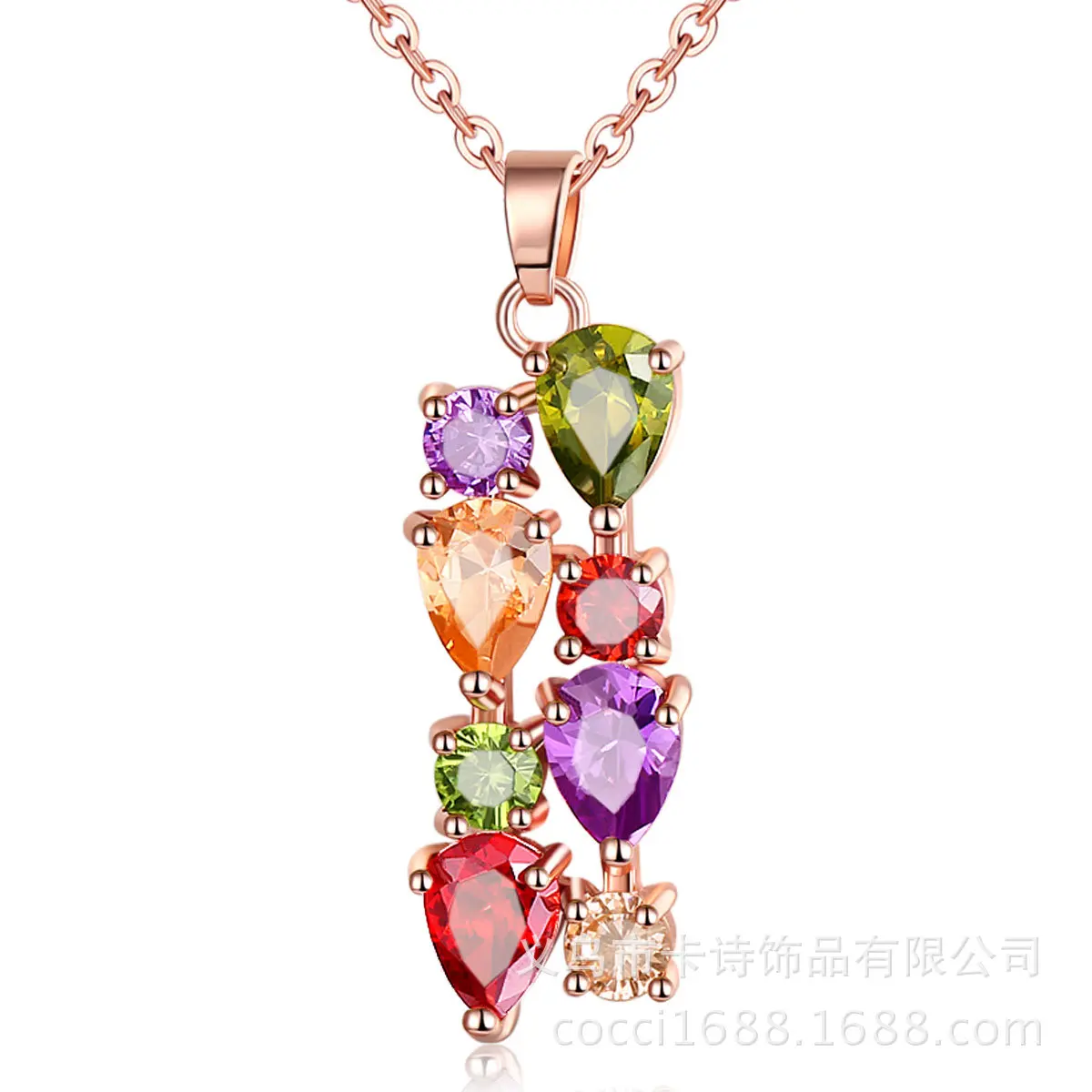 

Hot Selling Necklace Europe And America Color Stone AAA Zircon Pendant Strip Necklace Mona Lisa Colorful Necklace