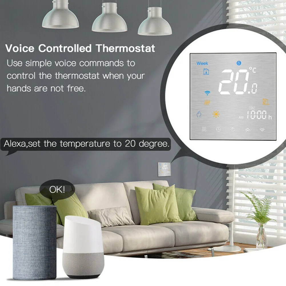 

Home Programmable Thermostat Wireless WiFi Voice Control Children Lock Touch Buttons Household Wall Mounted For Alexa Google