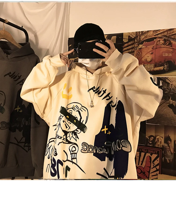 Мужская толстовка осень/зима тонкий принт и флисовая толстовка с длинными рукавами Свободная Повседневная Молодежная мужская одежда