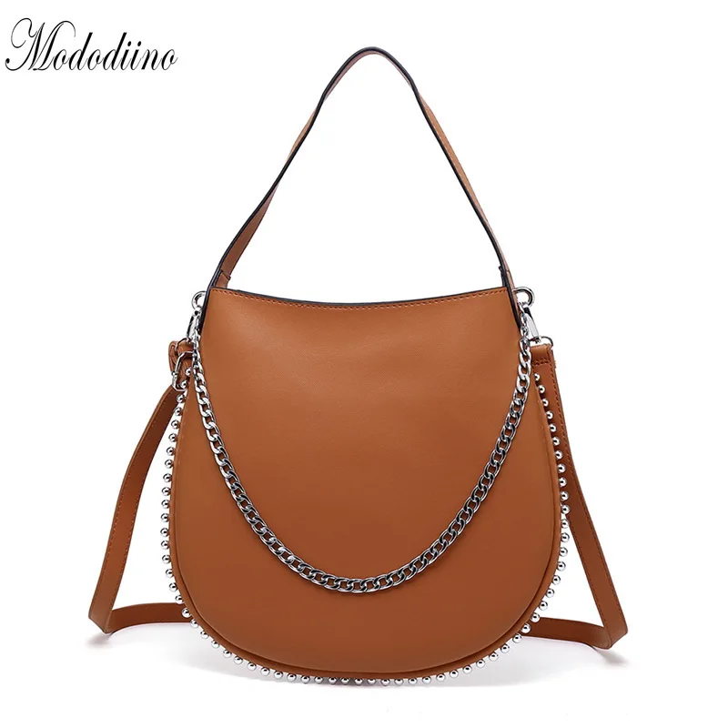 

Mododiino Women Half Round Bag Chains Saddle Bag PU Leather Shoulder Bag Female Crossbody Bag Mini Handbag Messenger Bag DNV1312
