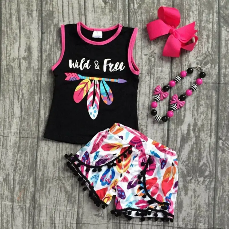 Unisex Toddler Infant Baby Girls Wild Free Letter Printed Clothes Vest Top + Shorts Summer Outfit Set | Детская одежда и обувь
