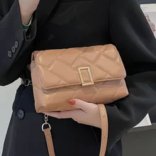 

Quilted Kahaki Shoulder Bags for Women Chain Leather Crossbody Bag Sewing Thread Pattern Messenger Bag Female All Match Handbags