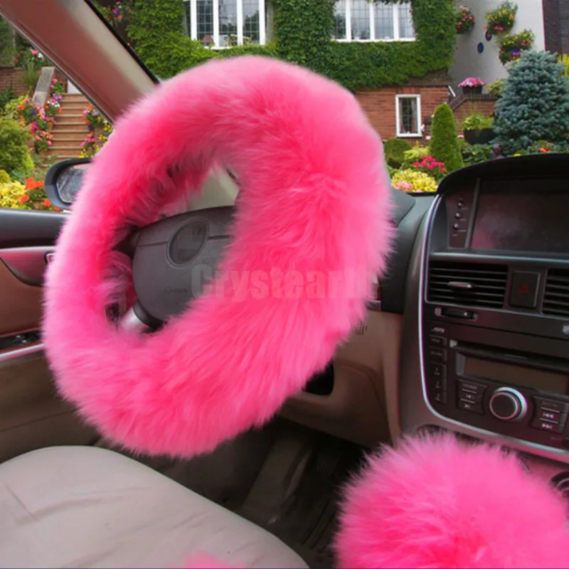 Шерстяной чехол на руль 38 см Универсальный Зимний теплый длинный плюшевый автомобильный Стайлинг для Audi A3/A4/A5/A6/A8/Q3/Q5/Q7 Honda Toyota BMW - Название цвета: Pink