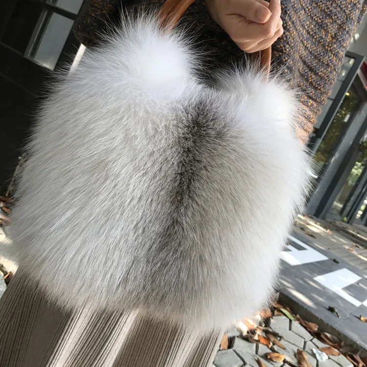 Fox fur big bag new ladies luxury real fox fur bag large size handbag shoulder bag gift diagonal package