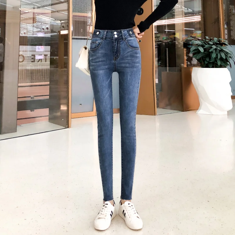 Новинка 2109 потертые джинсы с высокой талией женские повседневные Стрейчевые