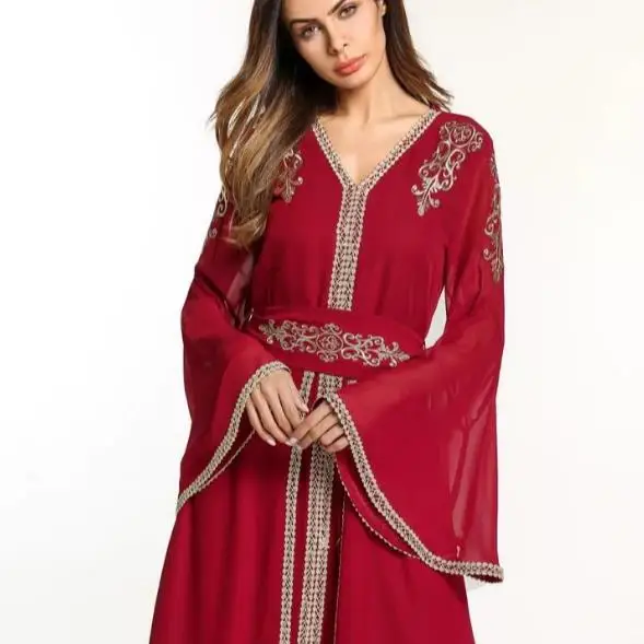 Элегантные мусульманские Абаи вышивка, Макси-платье Шифоновая туника ретро-кимоно с длинным халаты Jubah Ближний Восток Арабский исламский RQ682