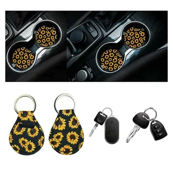 

10PCS High-quality Five-seat Universal Black + Yellow Sunflower Car Steering Wheel Front Seat Covers Armrest Pad