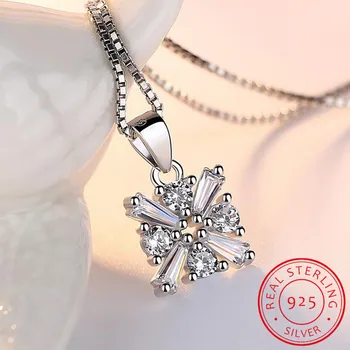 

925 Sterling Silver Necklace AAA CZ Zirconia Ice Cube Pendant Necklace For Women Chain collares kolye Choker S-N162
