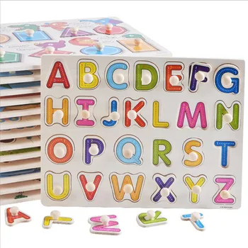 

26Pcs Wooden abc Alphabet Letters Puzzles Cards Early education math toys for children Preshcool Learning Toy Baby Hand Grasp A5