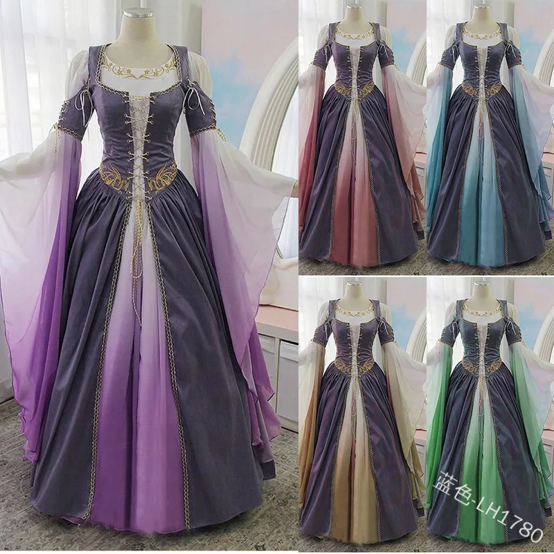 

2pcs set Medieval Dress Cosplay Halloween Costumes for Women Palace Carnival Party Disguise Princess Female Robe Plus Size Noble