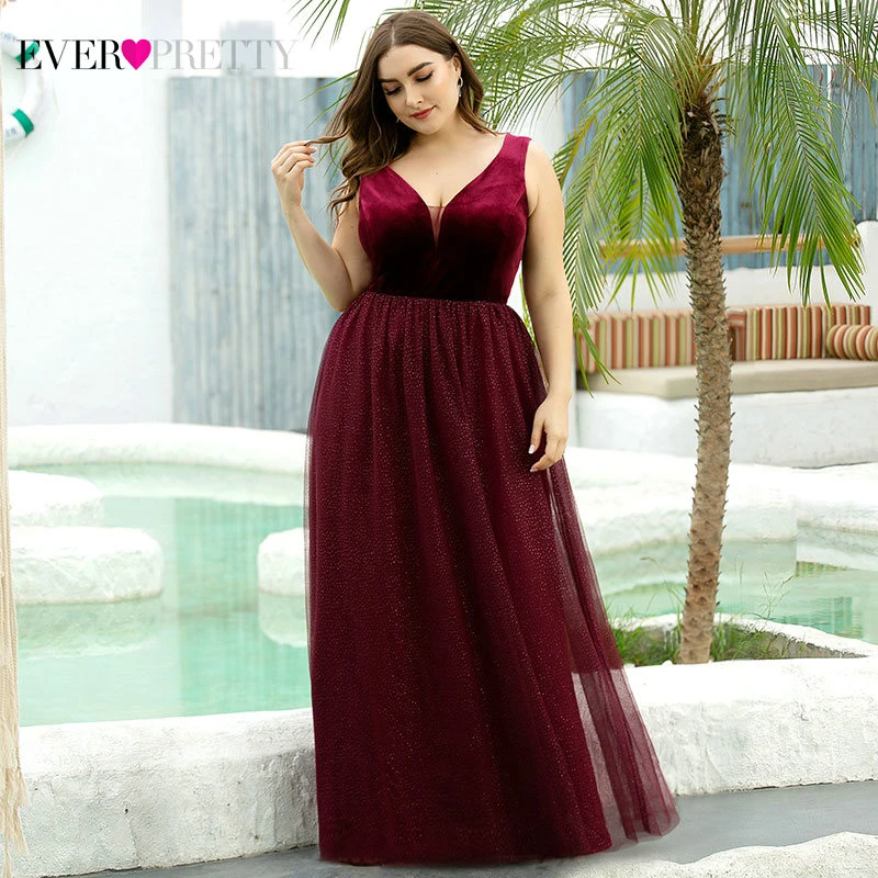 

Elegant Evening Dresses Ever Pretty EP07849 Burgundy Sexy Formal Party Gowns 2020 Sparkle Tulle Women's Wedding Party Gown