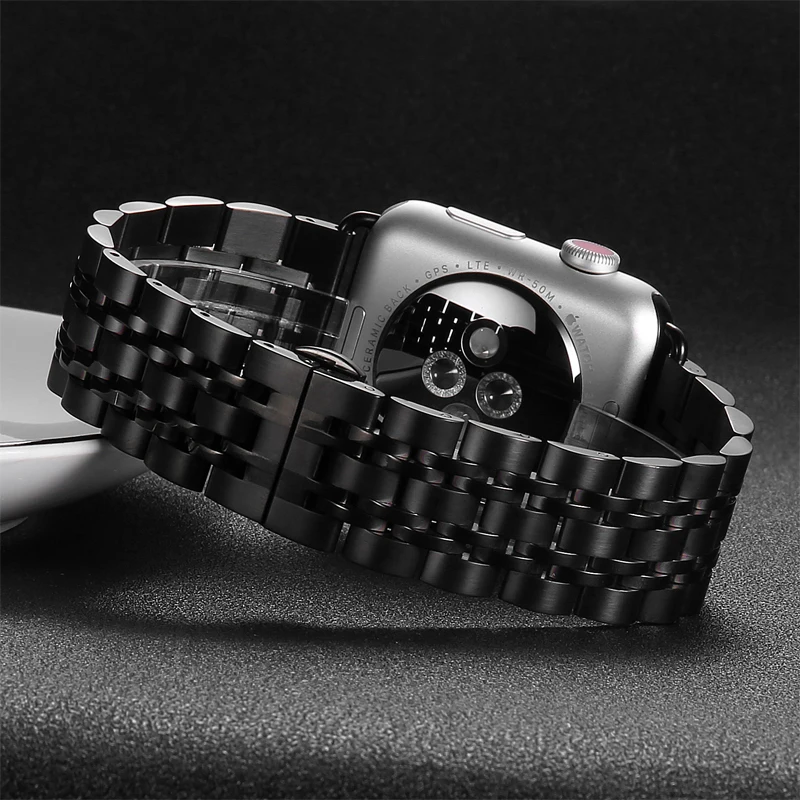 Браслет звеньевой для apple watch band 44 мм 40 42 38 5/4/3/2/1 iwatch металлическая пряжка-бабочка