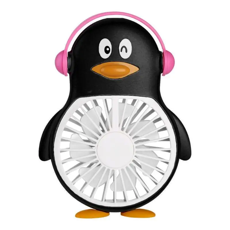 2 скорости Мини Портативный usb зарядка нашейный вентилятор мультфильм Пингвин воздушный вентилятор - Цвет: Черный