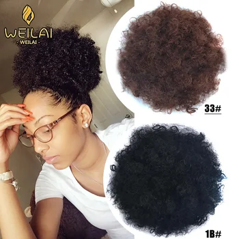 

Short Curly Ponytail Drawstring High Puff Clip In Hair Extenssions Synthetic African American Afro Hairstyle Synthetic Buns