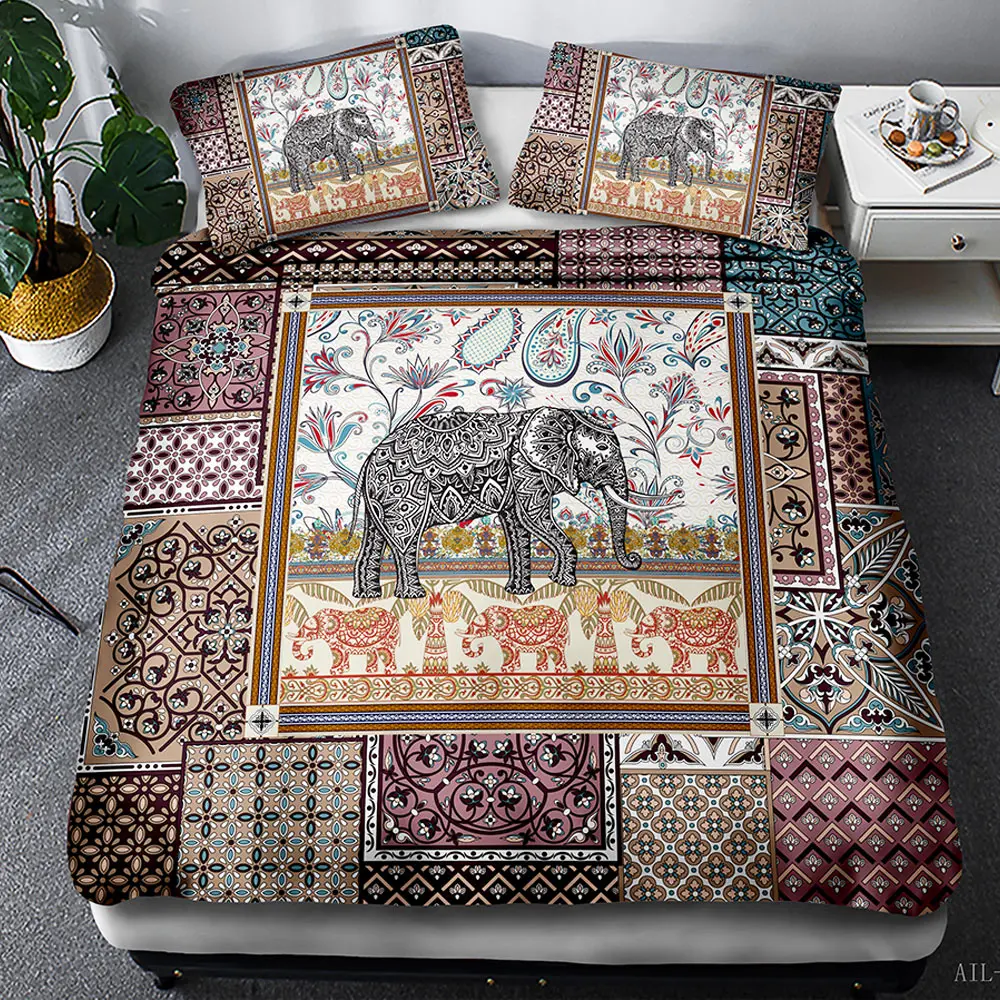 3D bedding suit, elephant national style mosaic 3pcs queen custom designer bedding luxury duvet cover - Цвет: AIL-79
