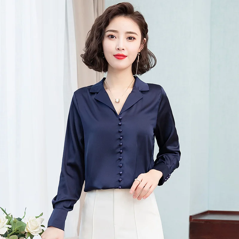 Spring Korean Fashion Silk Women Blouses Satin Solid Womens Tops and Blouses Plus Size XXXL Pink Long Sleeve Women Shirts - 4.00067E+12