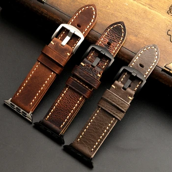 

Allbai Top Quality 2020 Mans Watch Replacement Watch StrapManual Retro Style Adapted Leather Strap 44/42MM for Apple Watch Band