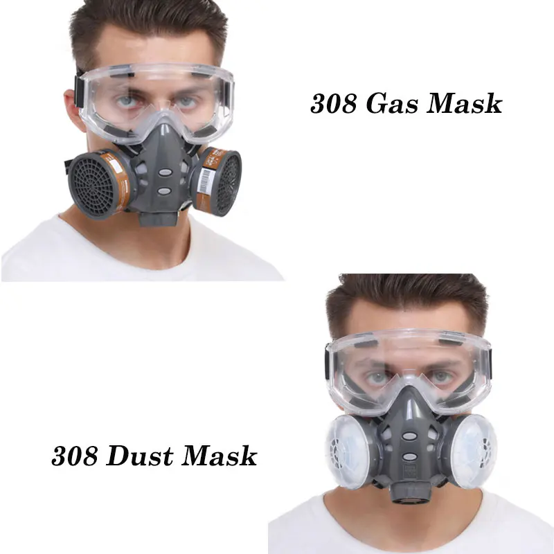 

Fast shipping 308 Half Face Respirator Dust Gas Mask for Painting Spray Pesticide Chemical Smoke Fire Protection With Goggles